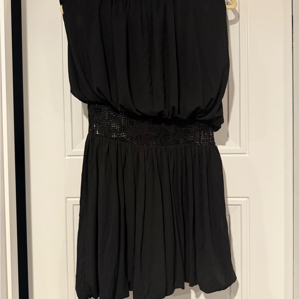 Black Sleeveless Blouson Dress with Beaded Waist